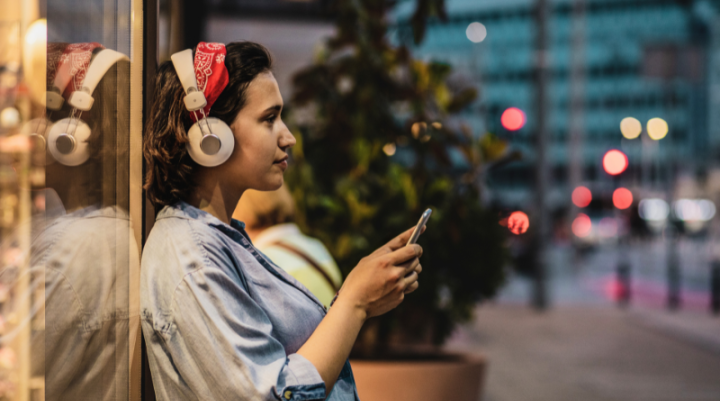 woman with headphones on 